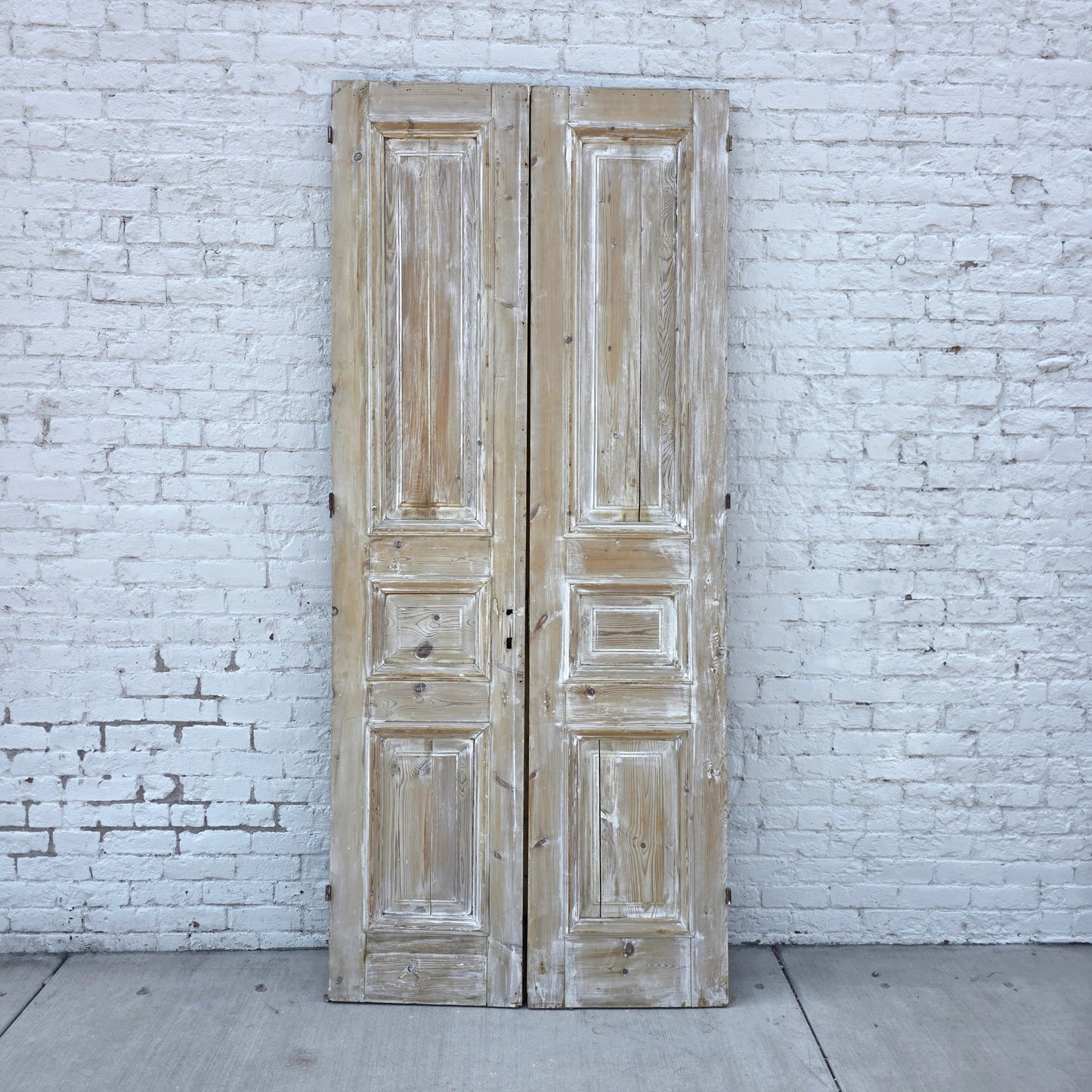 Pair of Washed Antique Wood 3-Panel Doors