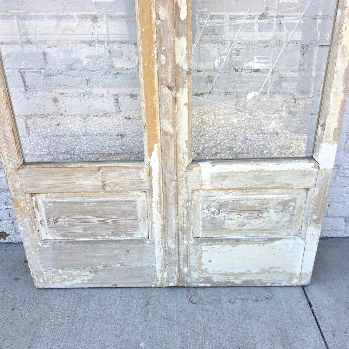 Pair of 4 Horizontal Lite Washed Wood Antique Doors