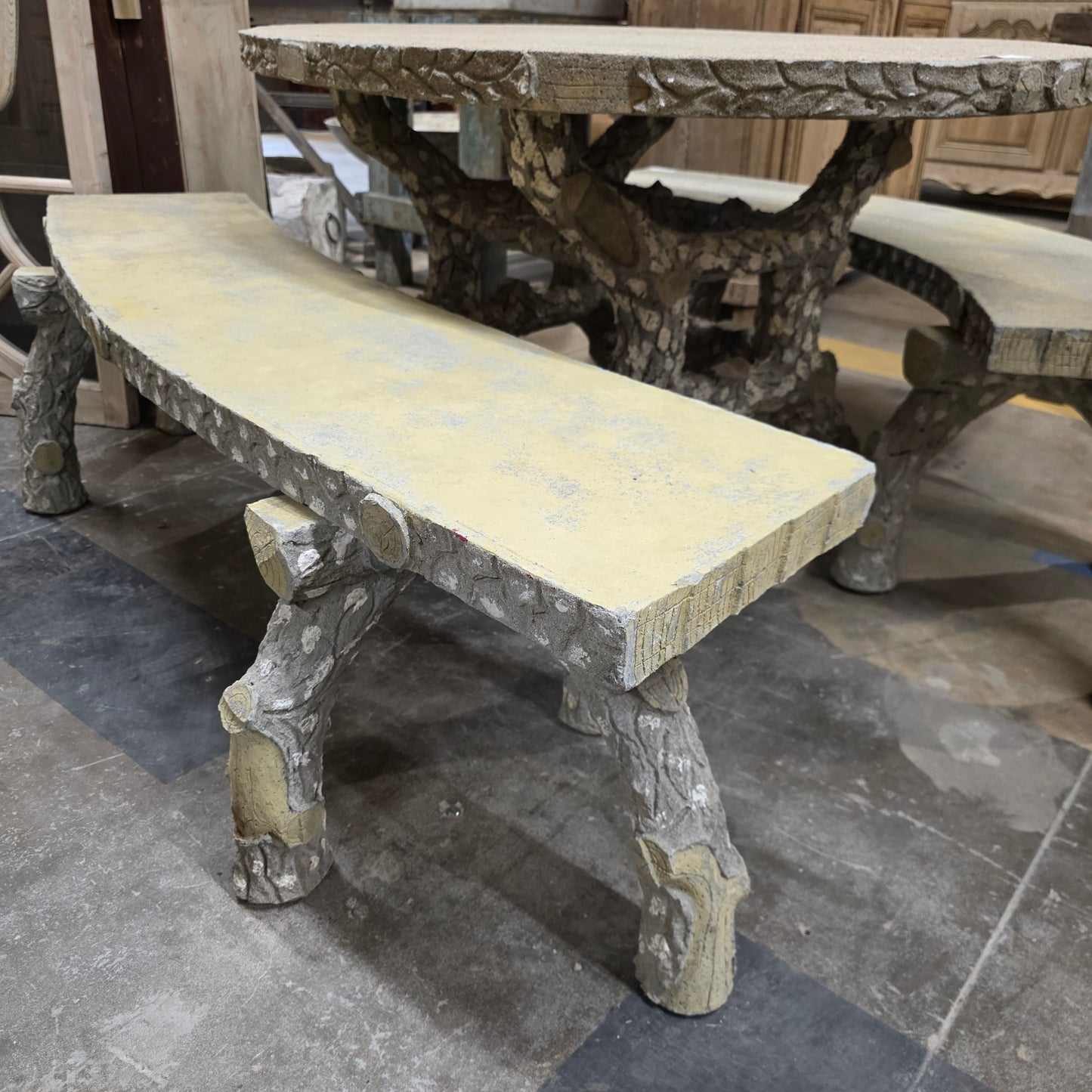Faux Bois Table and 2 Benches