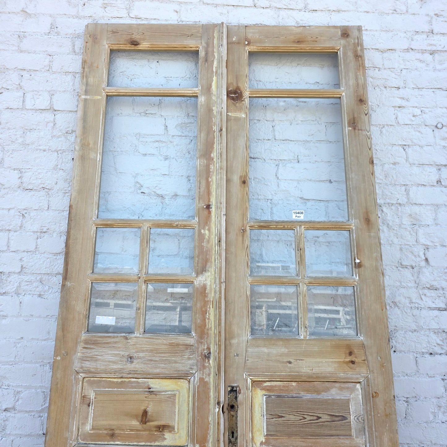 Pair of Washed Antique Doors w/ 6 Lites
