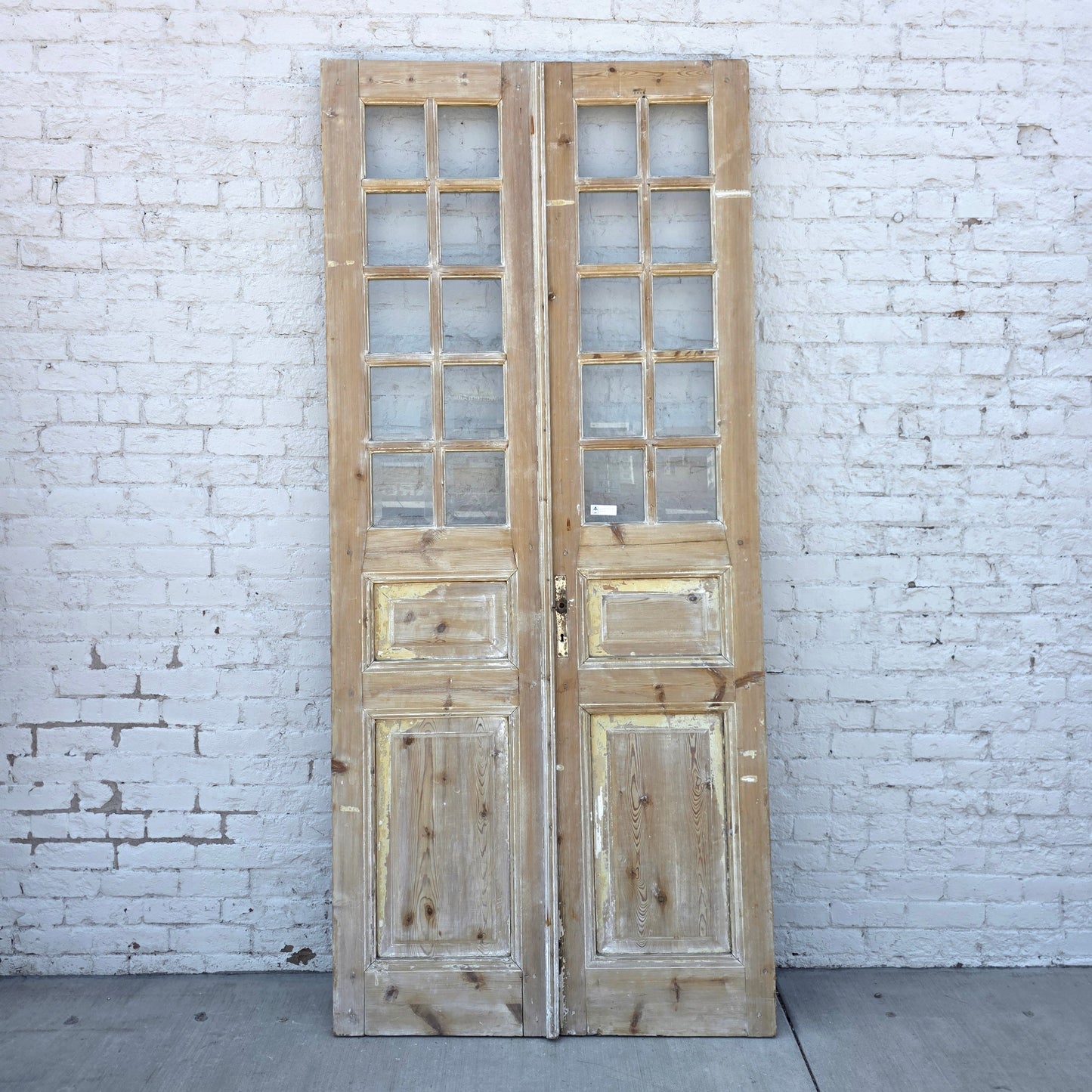 Pair of Washed Antique Wood Doors w/ 10 Lites