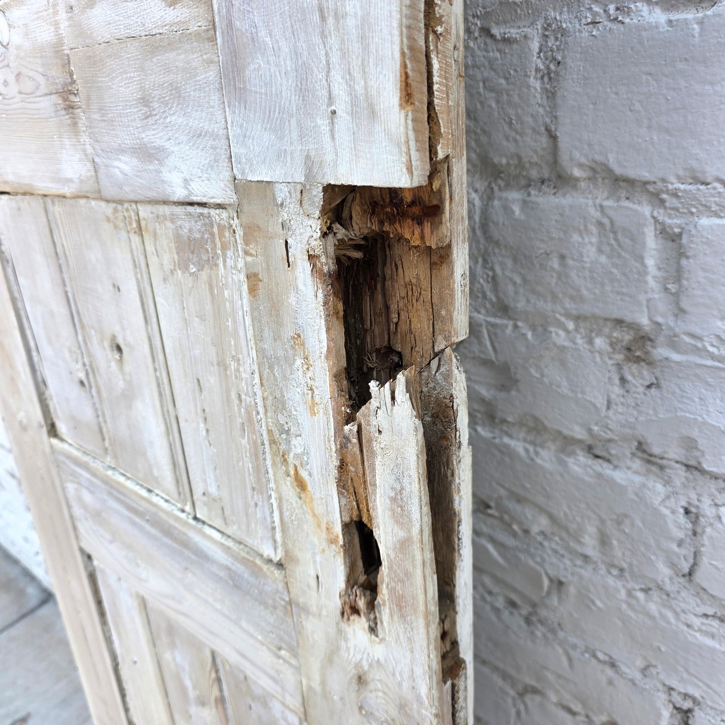 Pair of Washed Antique Wood 3-Panel Doors