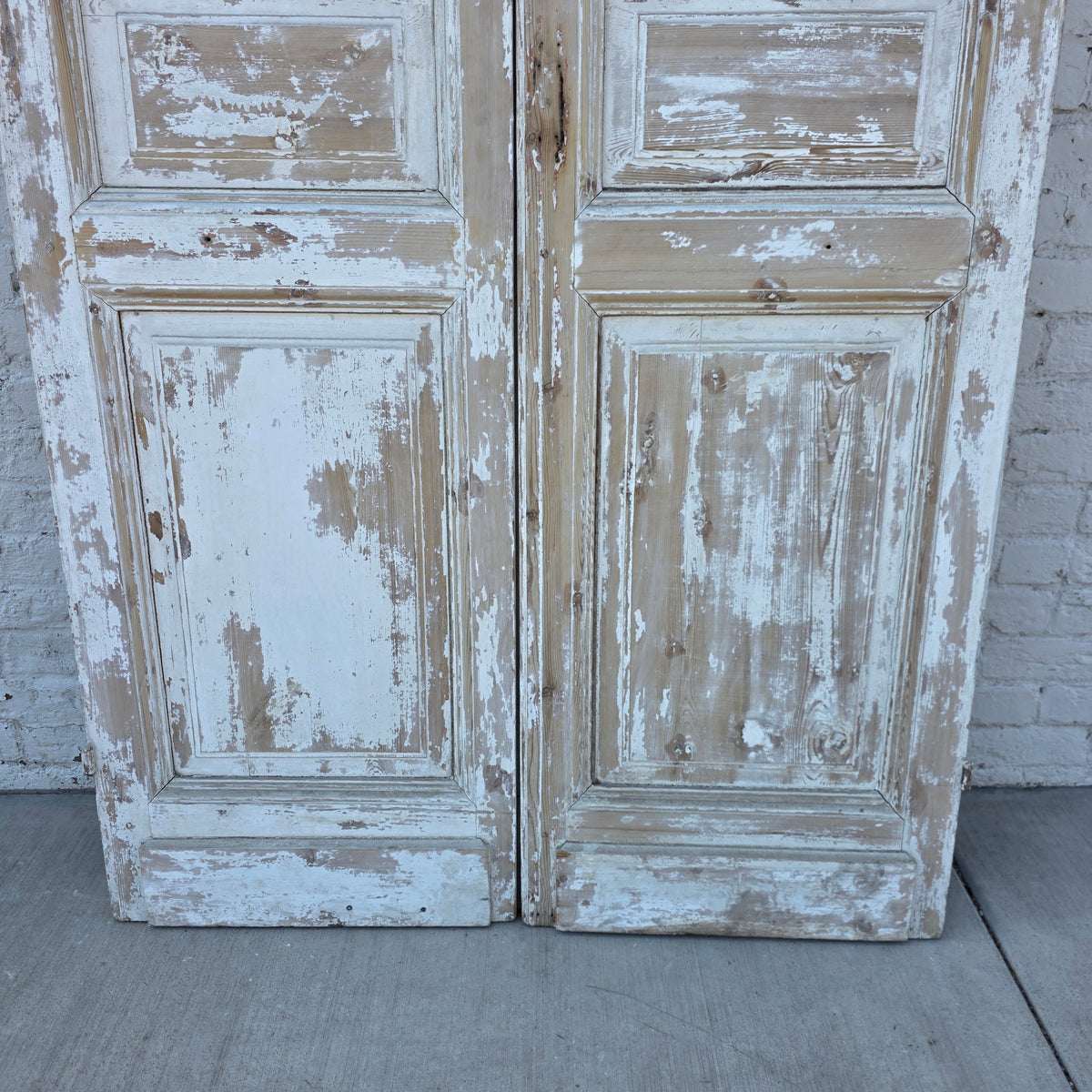 Pair of 2 Panel 5 Lite Washed Wood French Antique Doors