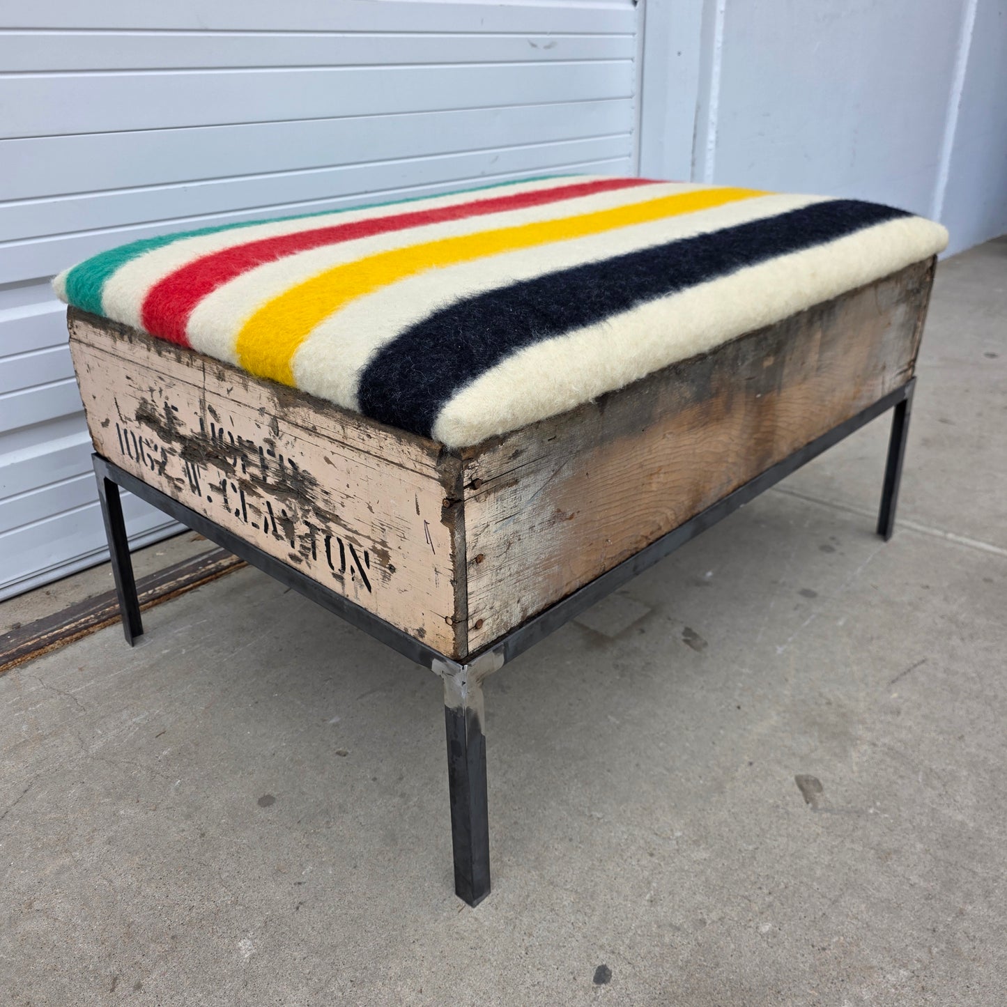 Raisin Box Ottoman with Camp Blanket Top