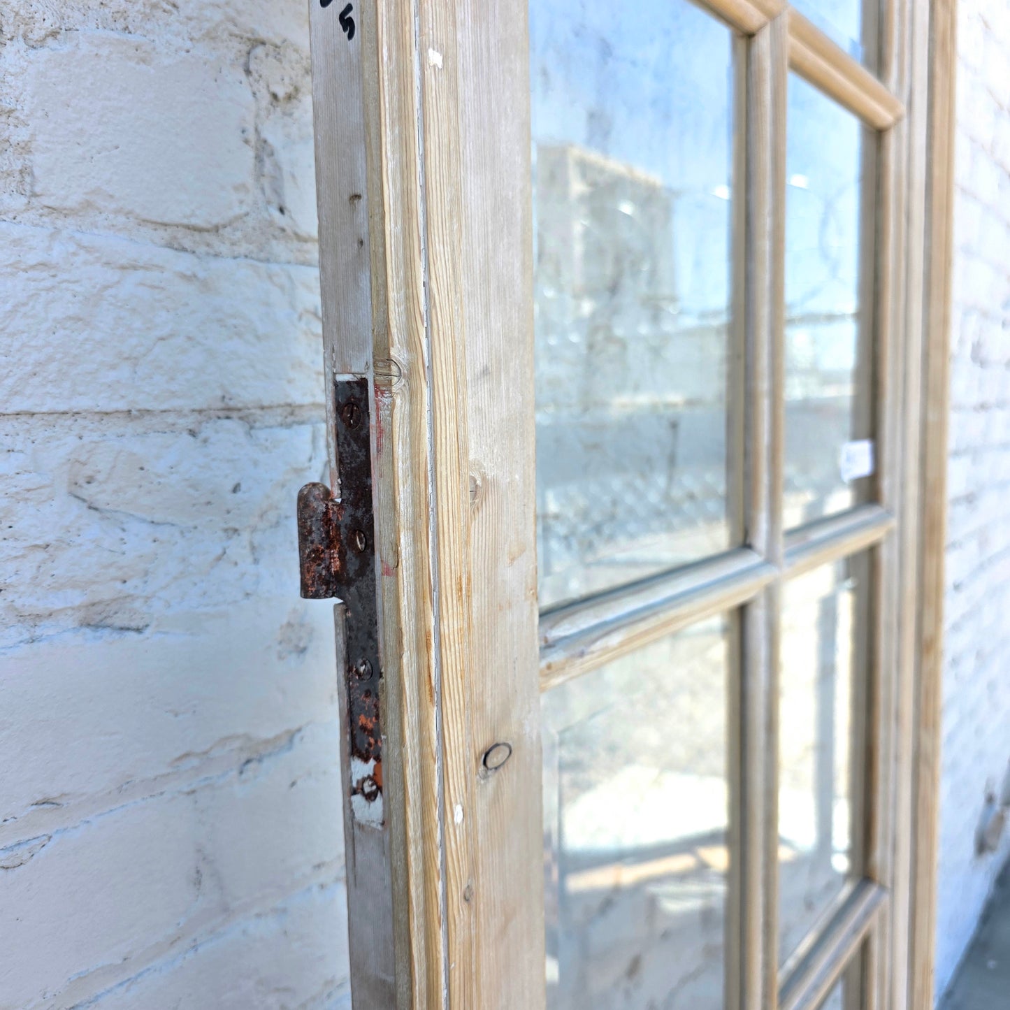Single 14 Lite Whitewashed Wood Antique French Door