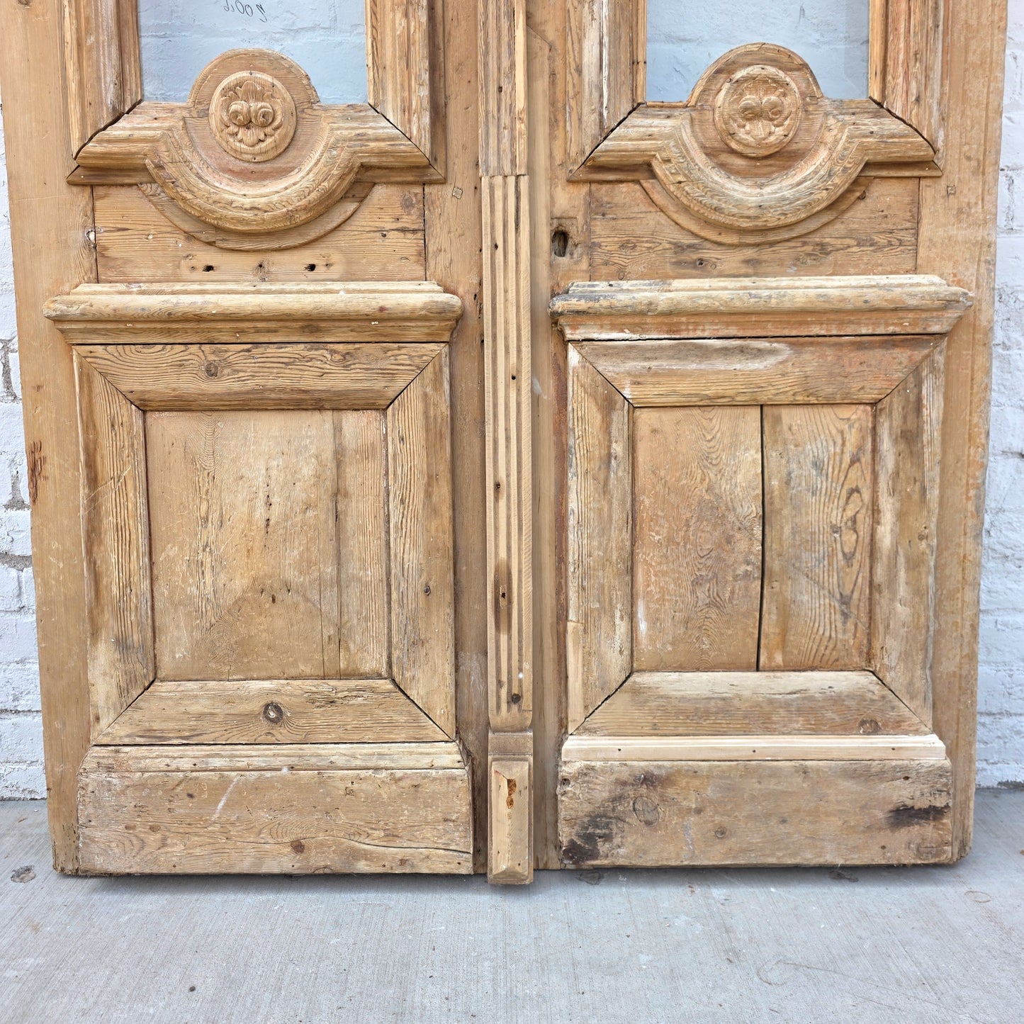 Pair of Antique Wood Carved Doors with Single Glass Lites