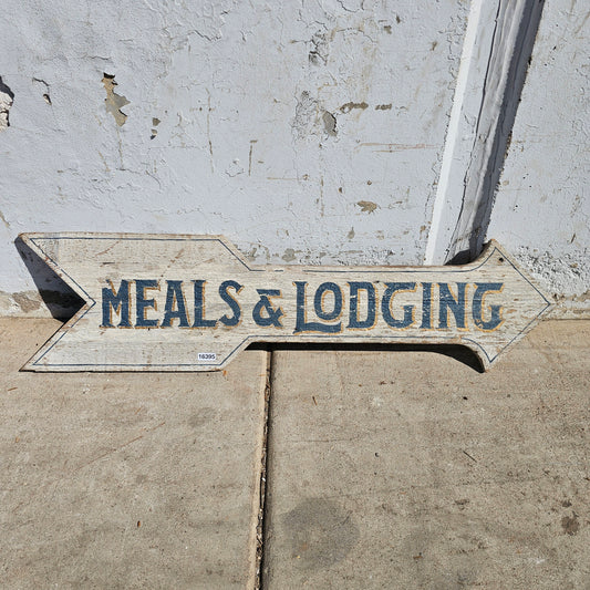 Painted Wooden Arrow Meals and Lodging Sign