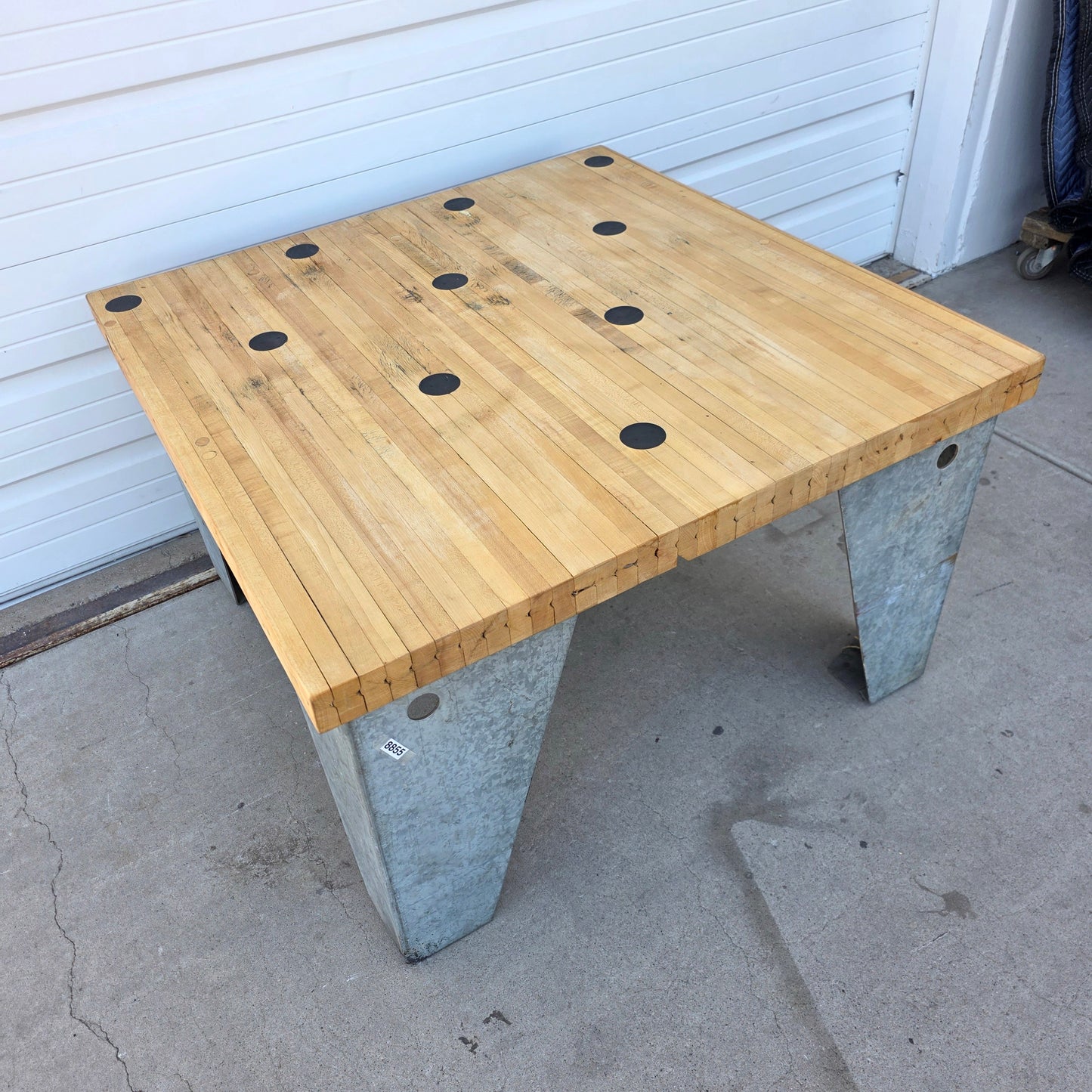 Bowling Alley Square Table with Galvanized Legs