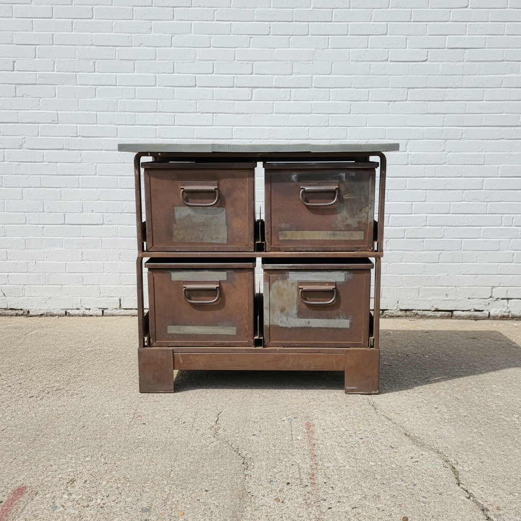 Set of 4 Industrial Steel Drawers Cabinet with Barn Wood Top
