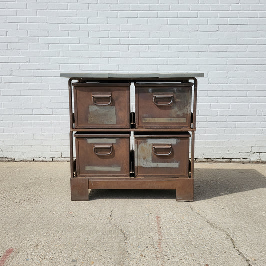 Set of 4 Industrial Steel Drawers Cabinet with Barn Wood Top