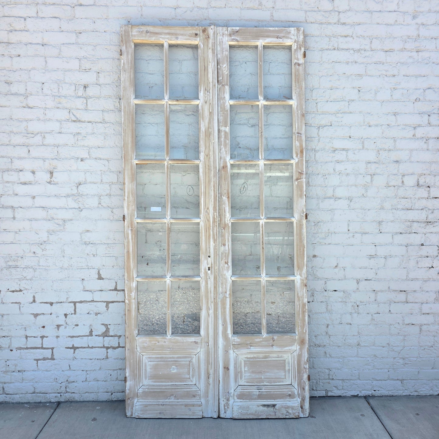 Pair of Washed Antique Wood Doors w/24 Lites