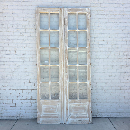 Pair of Washed Antique Wood Doors w/24 Lites