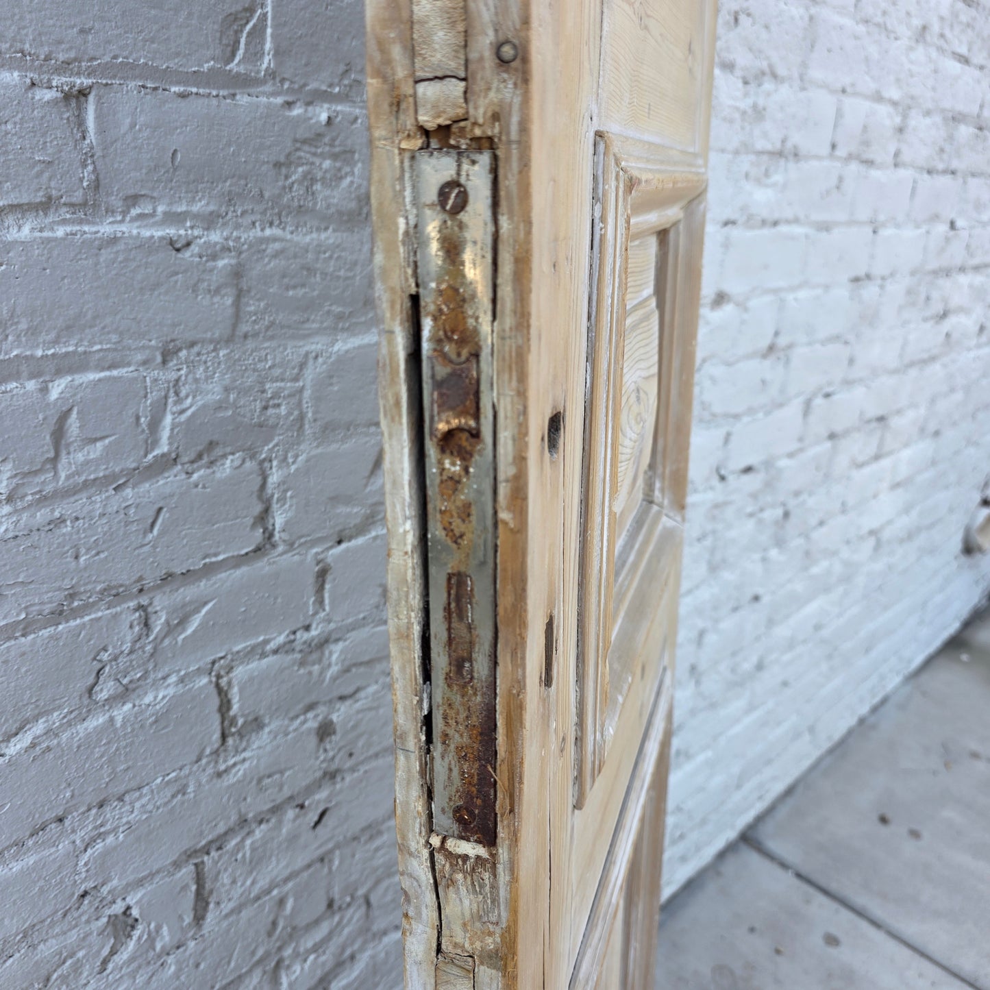 Pair of Washed Antique Wood 3-Panel Doors