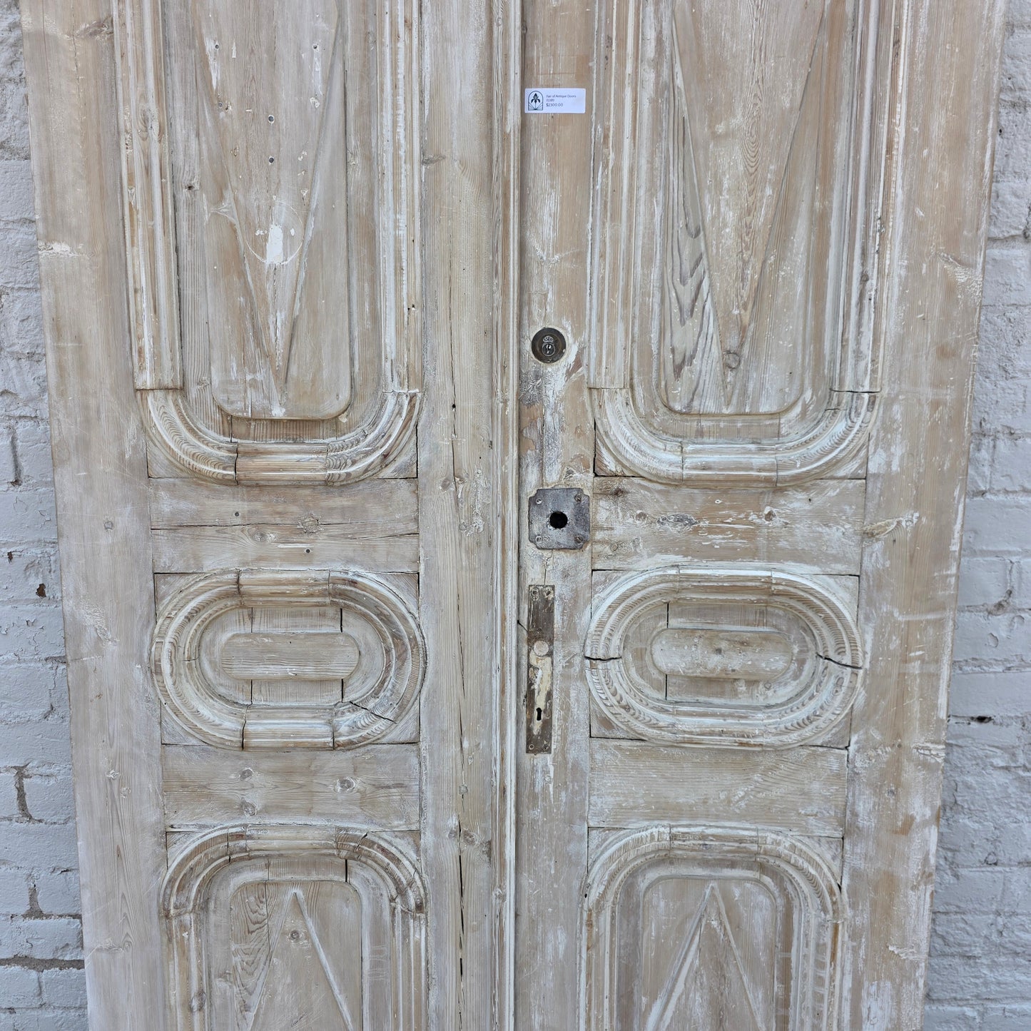 Pair of Washed Antique Wood 3-Panel Doors