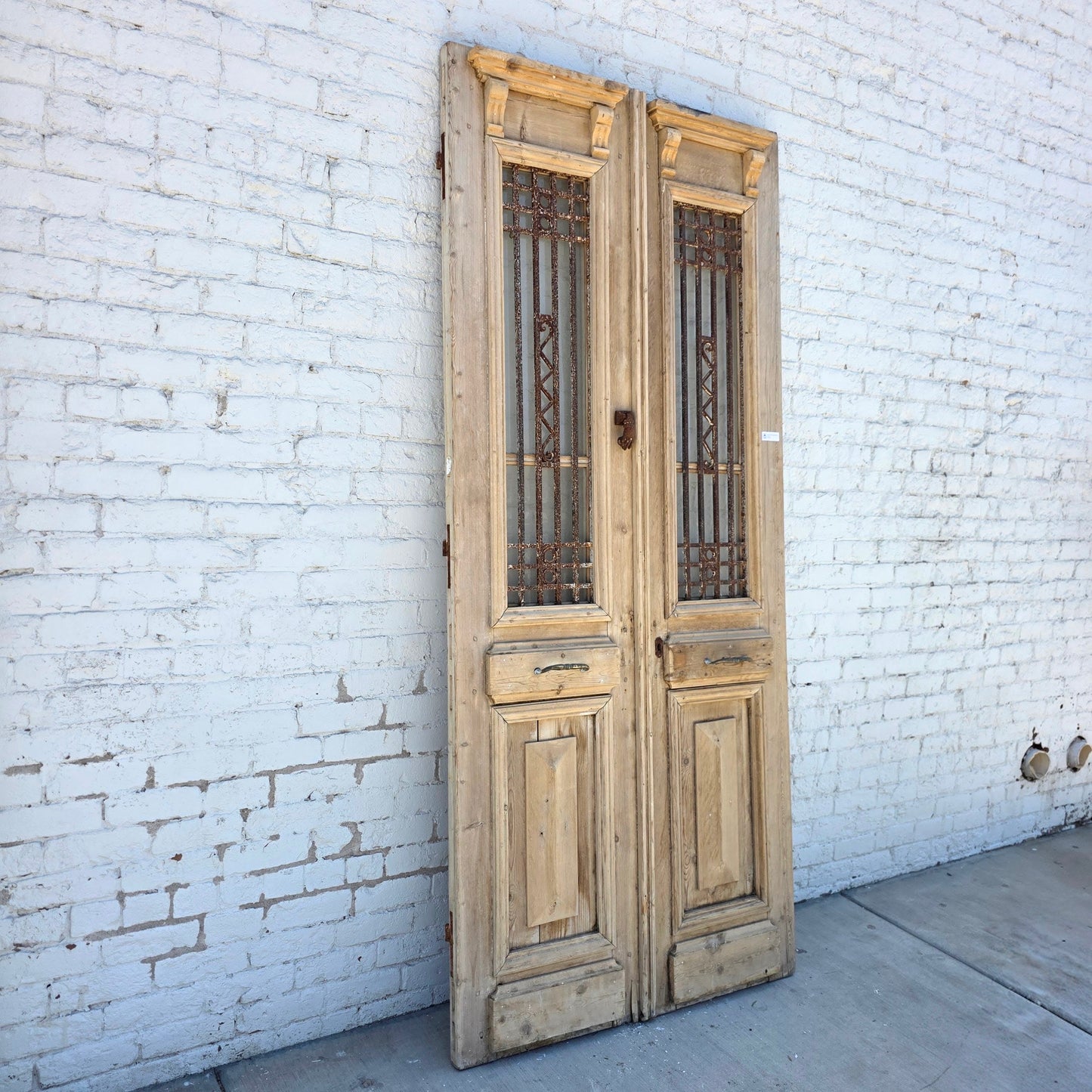 Pair of Wood French Doors with Iron Inserts