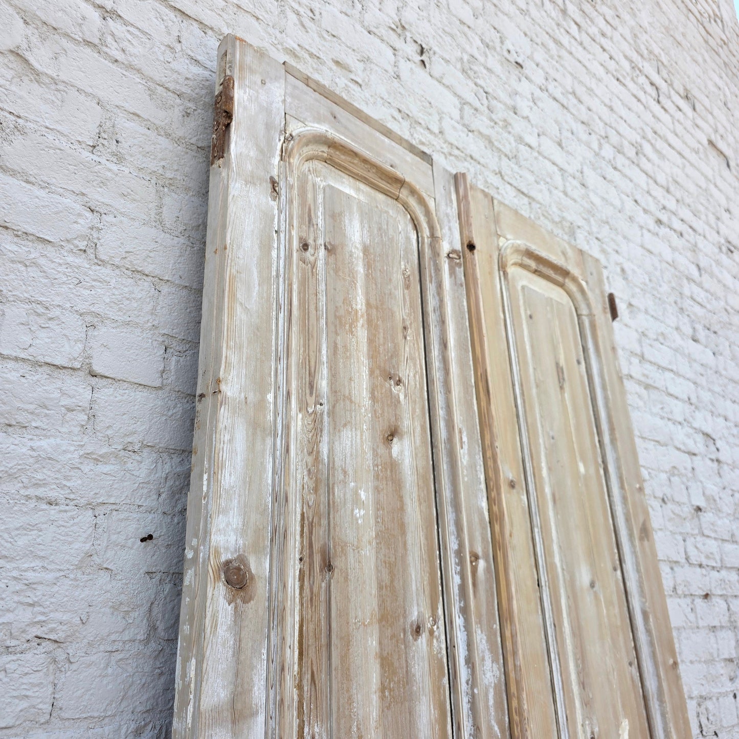 Pair of Antique Solid Wood 3 Curved Panel French Doors