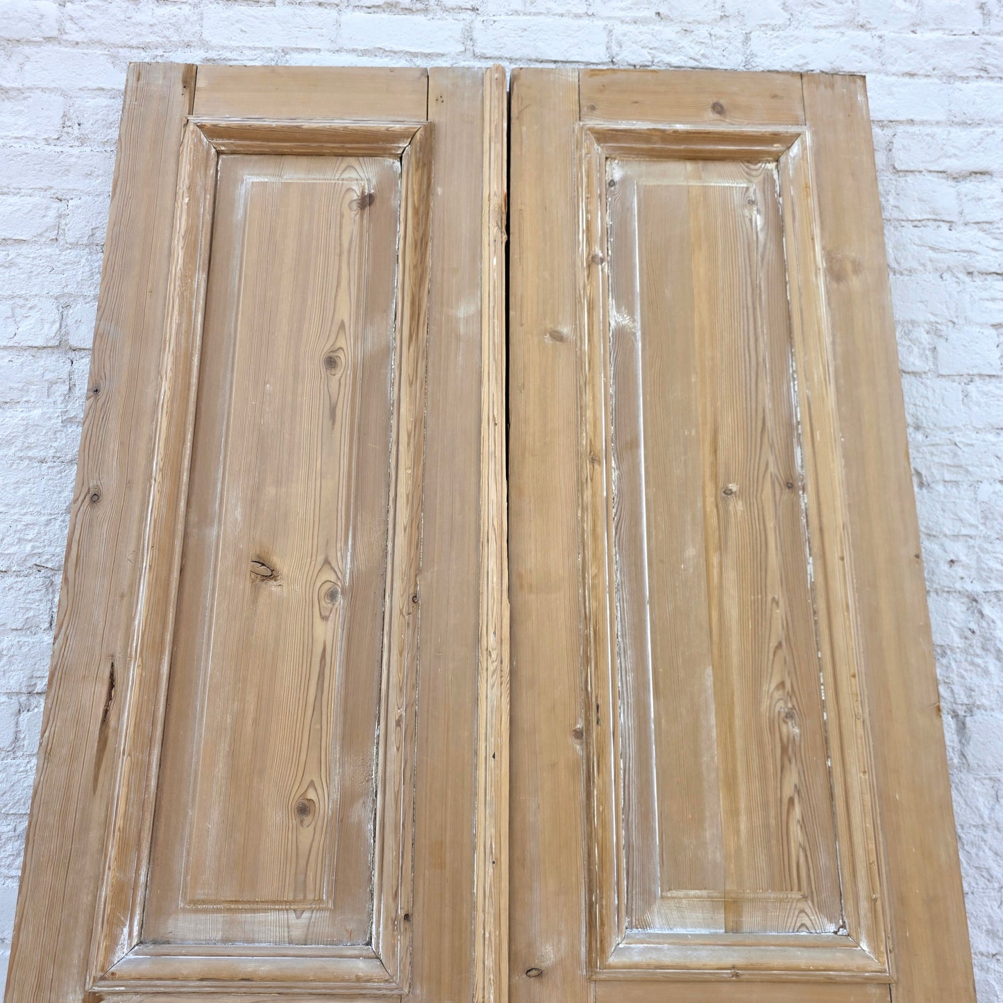 Pair of Washed Antique Wood 3-Panel Doors
