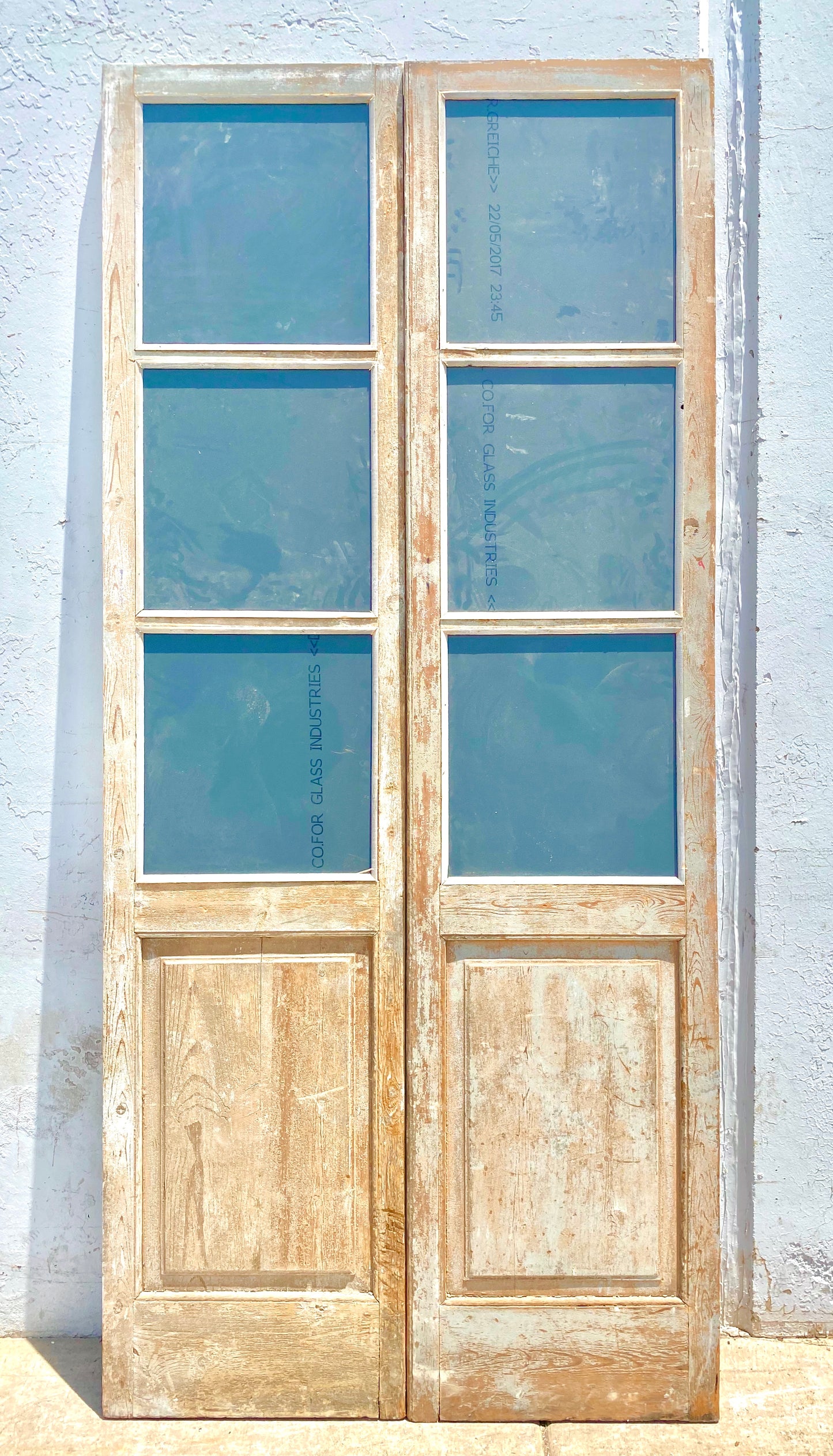 Pair of 3 Pane Mirrored Antique French Doors