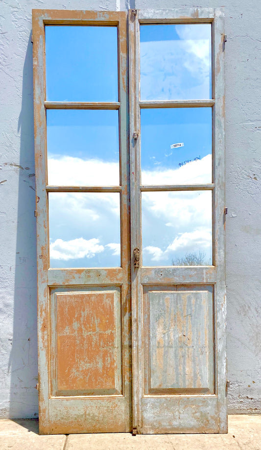 Pair of 3 Pane Mirrored Antique French Doors