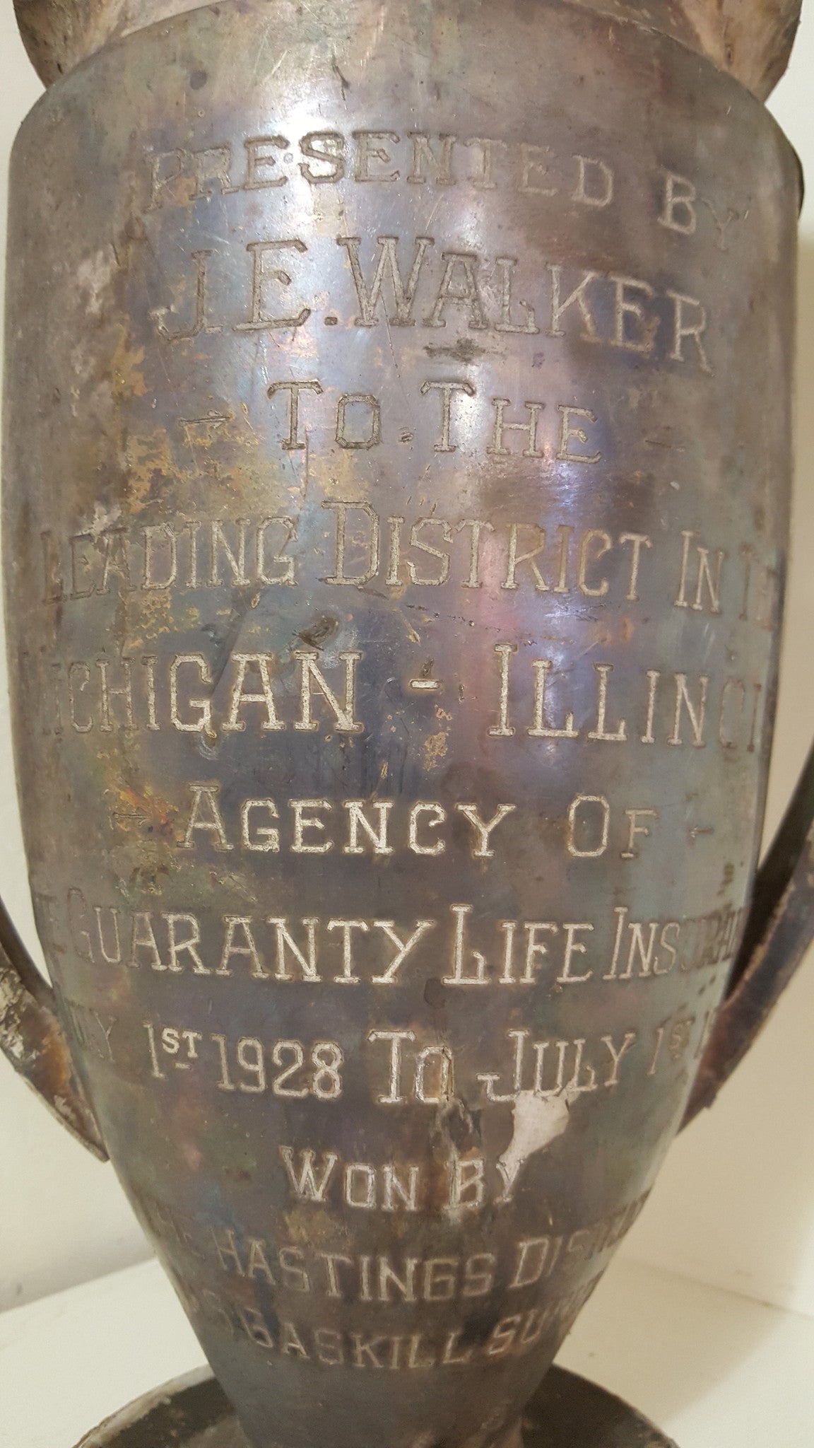 Large Trophy for the Leading Guaranty Life Insurance Co. Agent, 1928