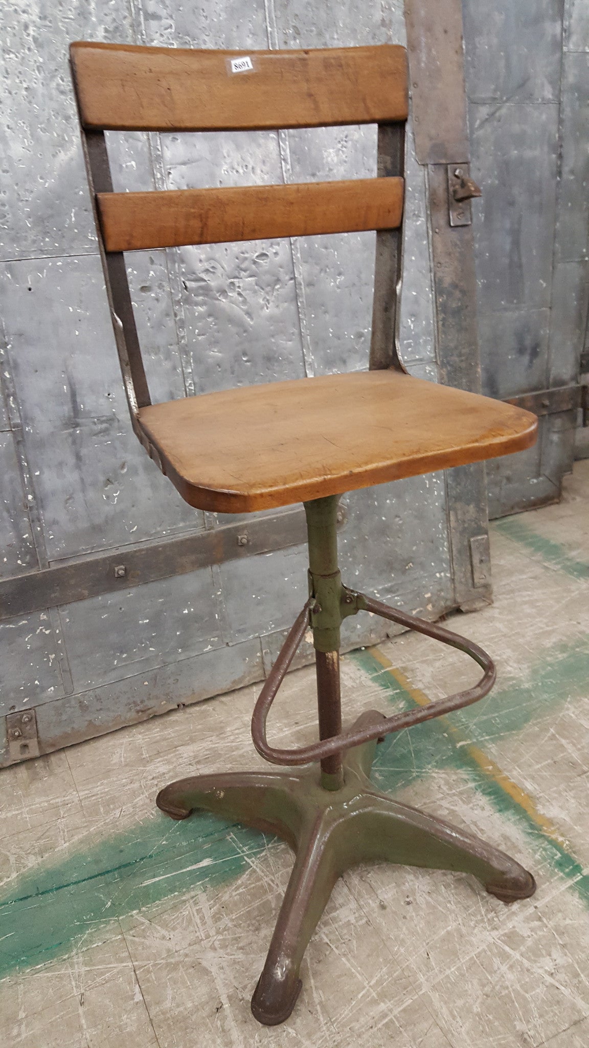 Wood and Metal Barstool with Foot Rest