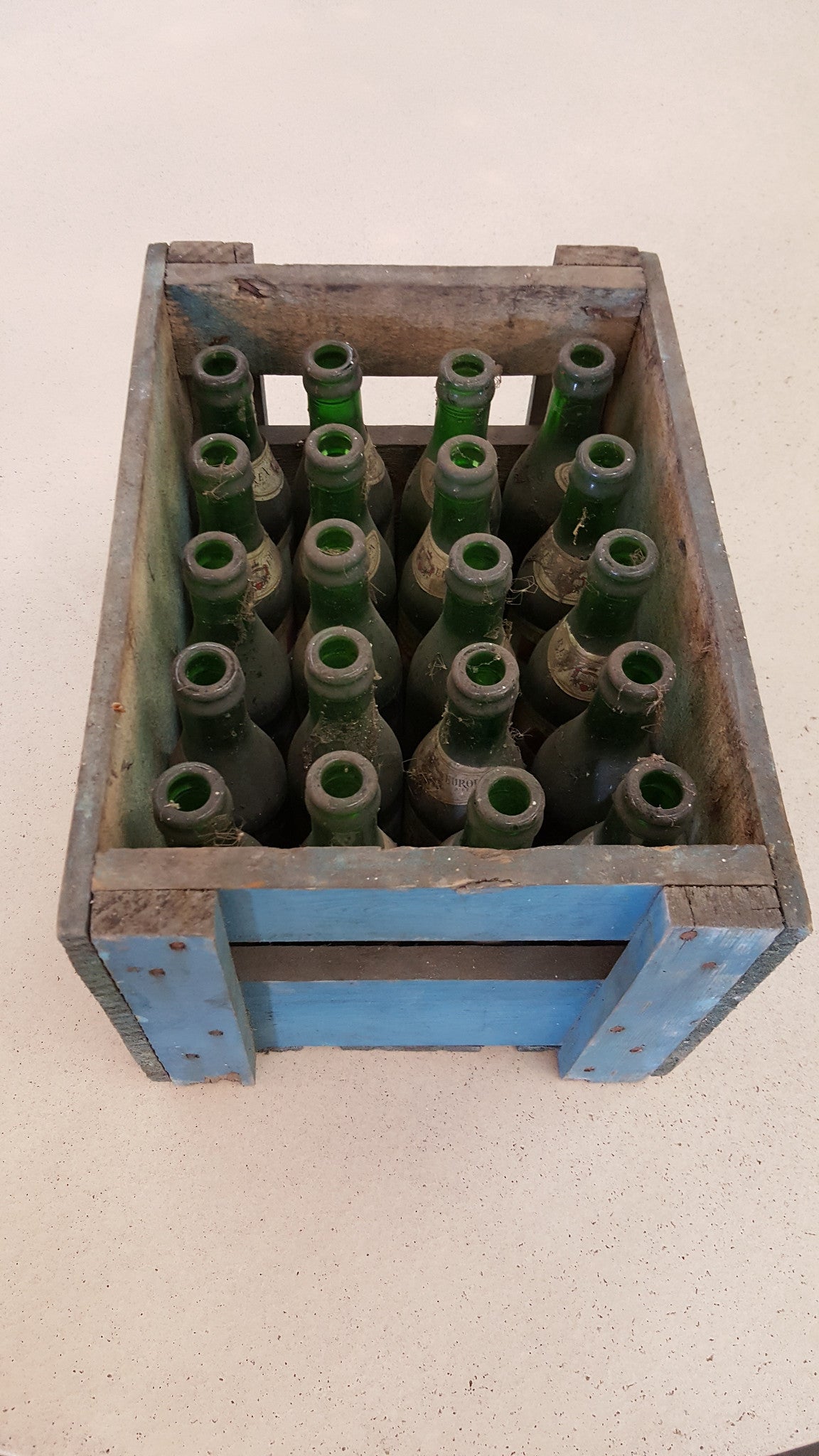 Small Blue Crate with Bottles