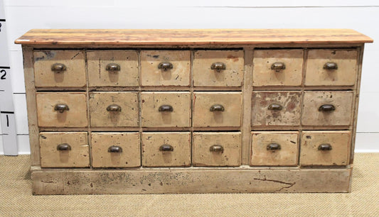 Painted Antique Country Retail Cabinet / Island with 18 Drawers