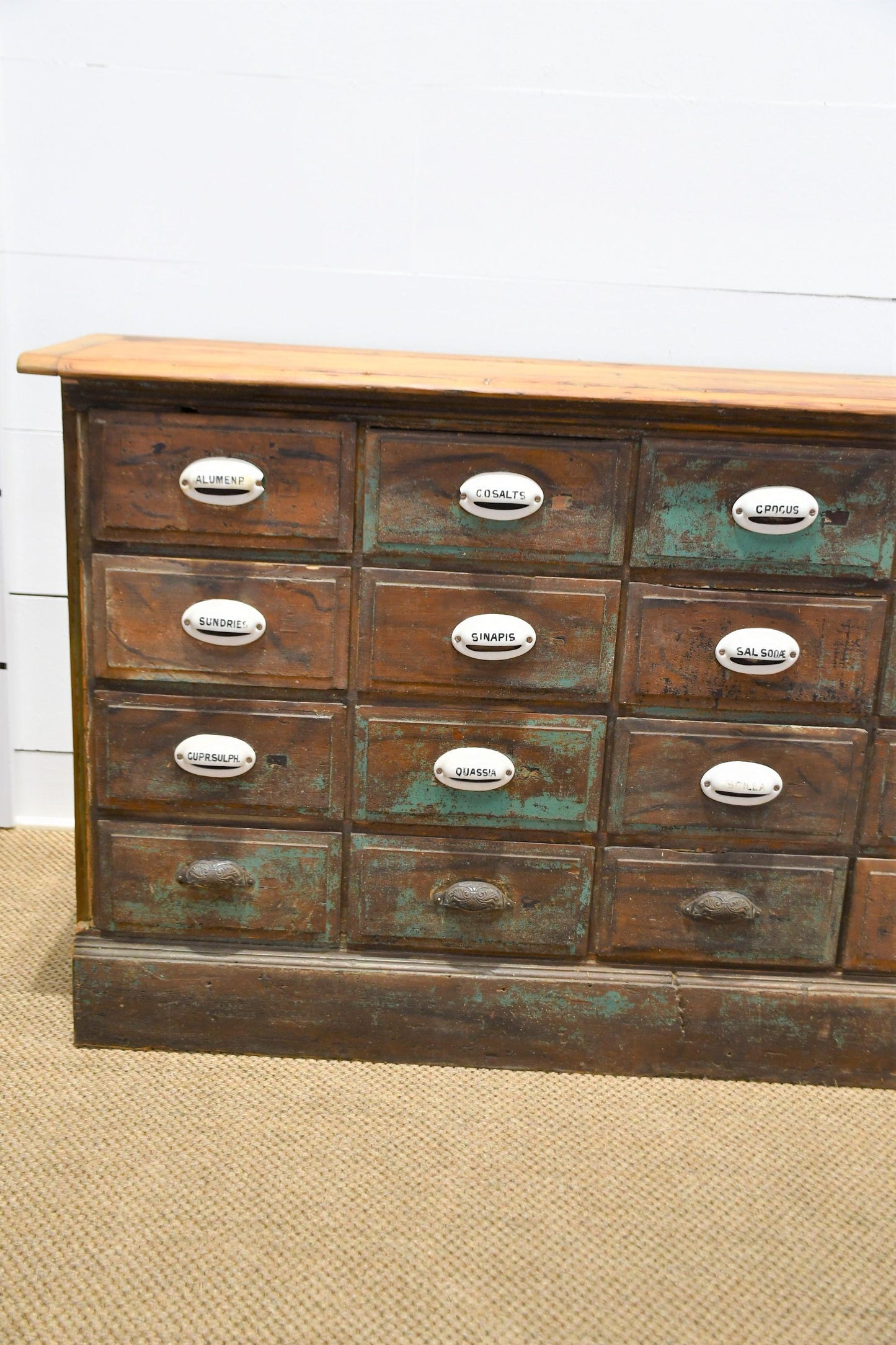 24 Drawer Painted Antique Apothecary Cabinet / Island