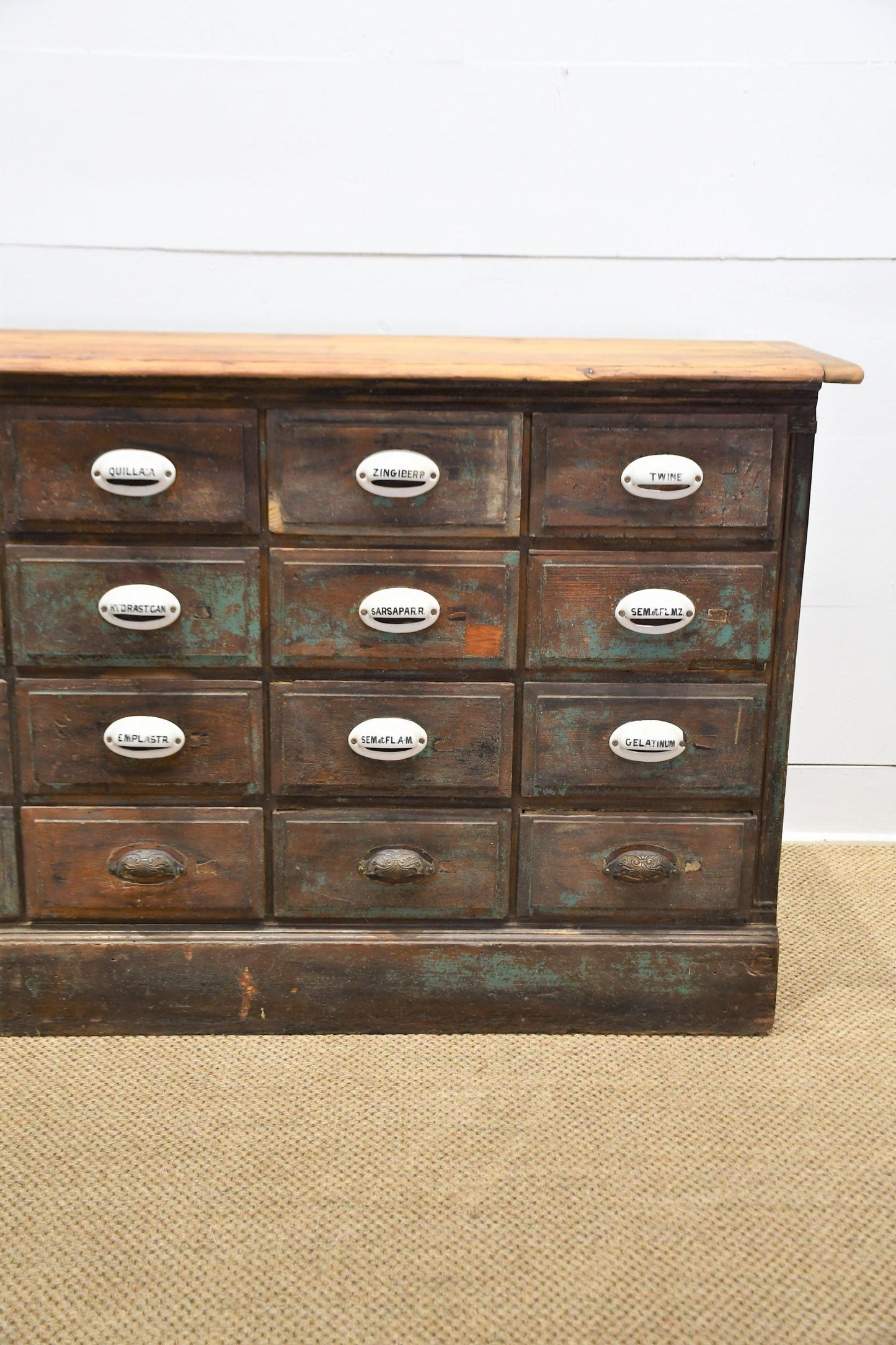 24 Drawer Painted Antique Apothecary Cabinet / Island