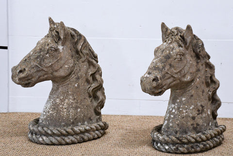 Pair of Concrete Horse Head Gate Finials