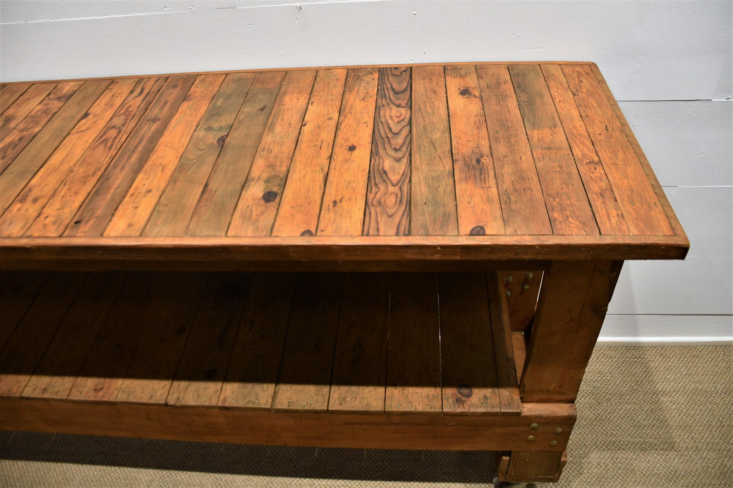 Long Wooden Work Table / Island with Storage Shelf