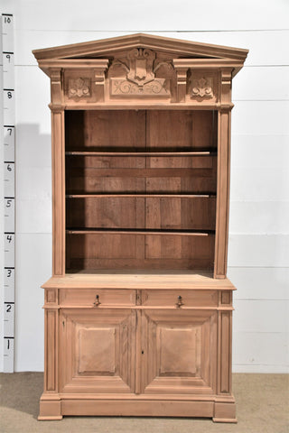 19th C. French Bleached Two Piece Antique Display Cabinet