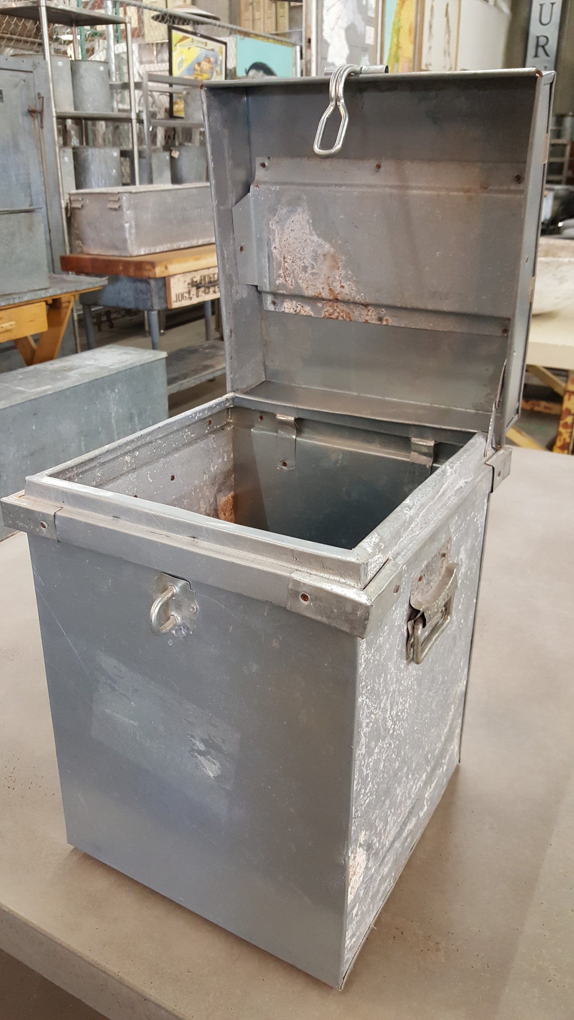 Lockable Metal Container with Hinged Lid