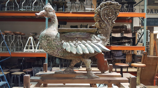 Ornate Folk Art Wood Bird on Stand