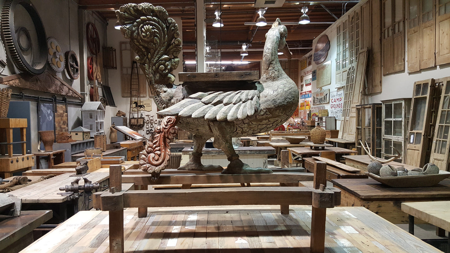 Ornate Folk Art Wood Bird on Stand
