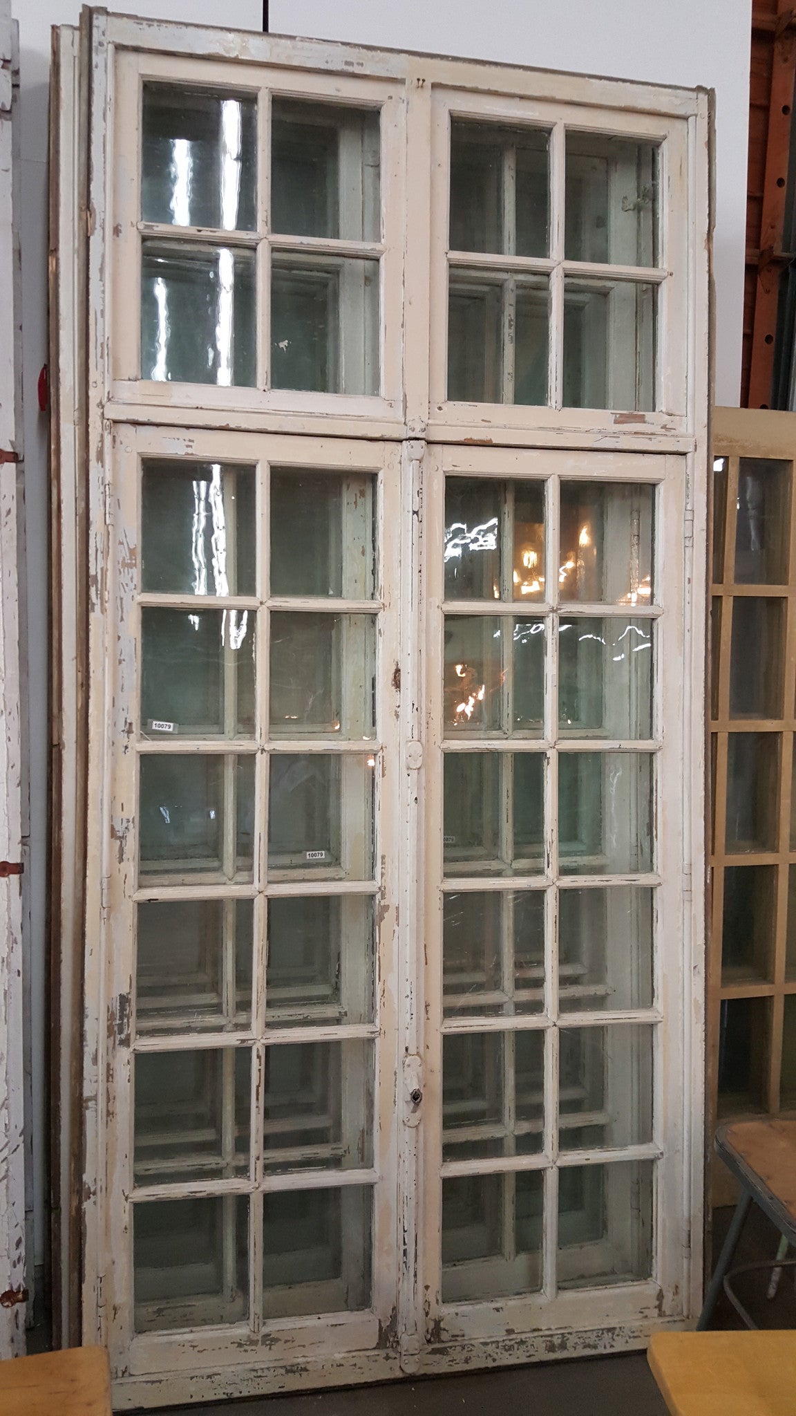 Rectangle 32 Pane White Wood French Window with Transom