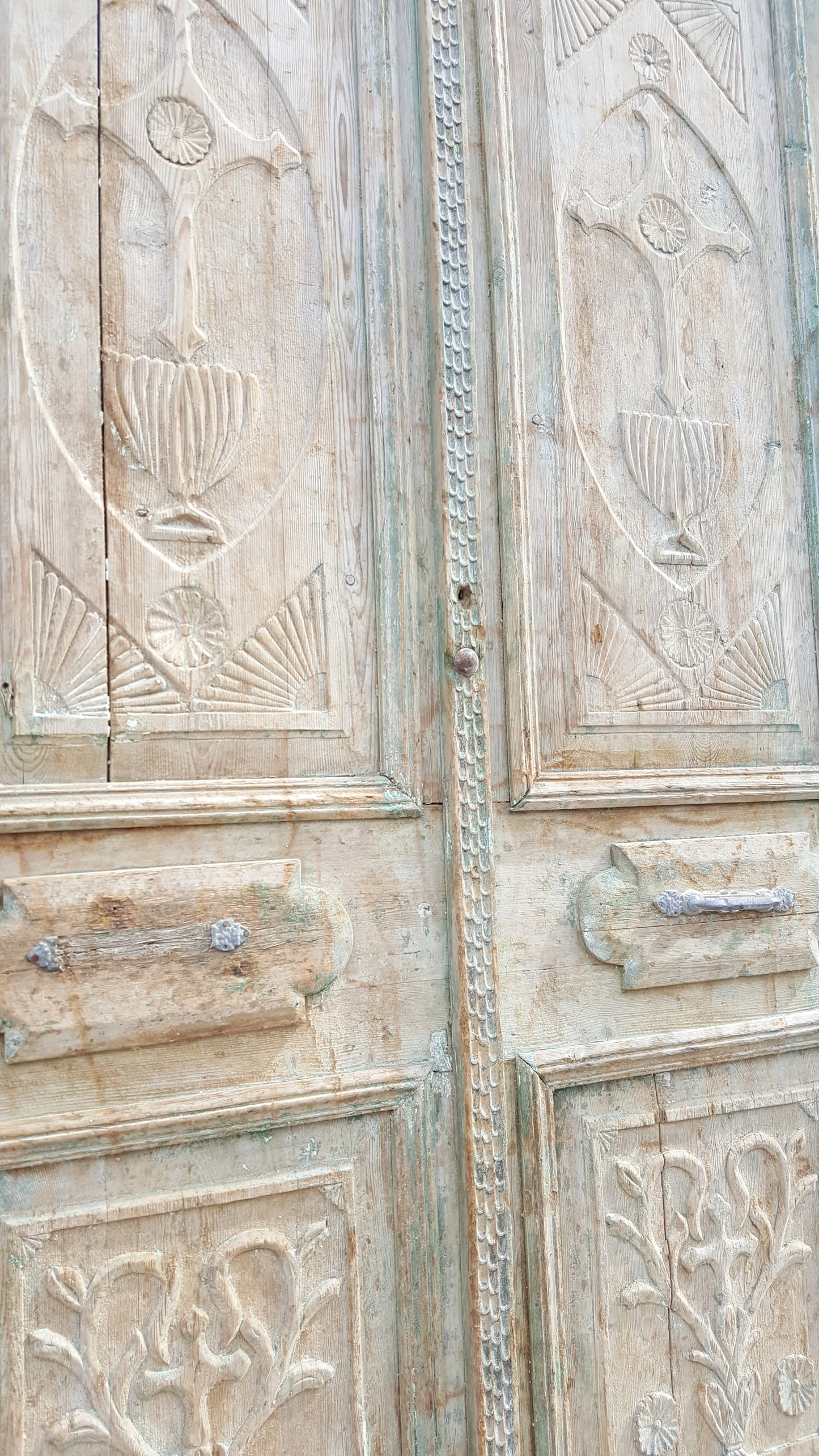 Single 4 Wood Panel Ornate Carved Antique Door