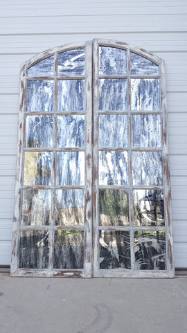 Pair of 12 Lite Distressed Mirrored French Doors