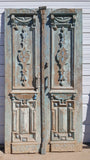 Pair of Blue Ornate Wood Carved Antique Doors