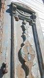 Pair of Blue Ornate Wood Carved Antique Doors