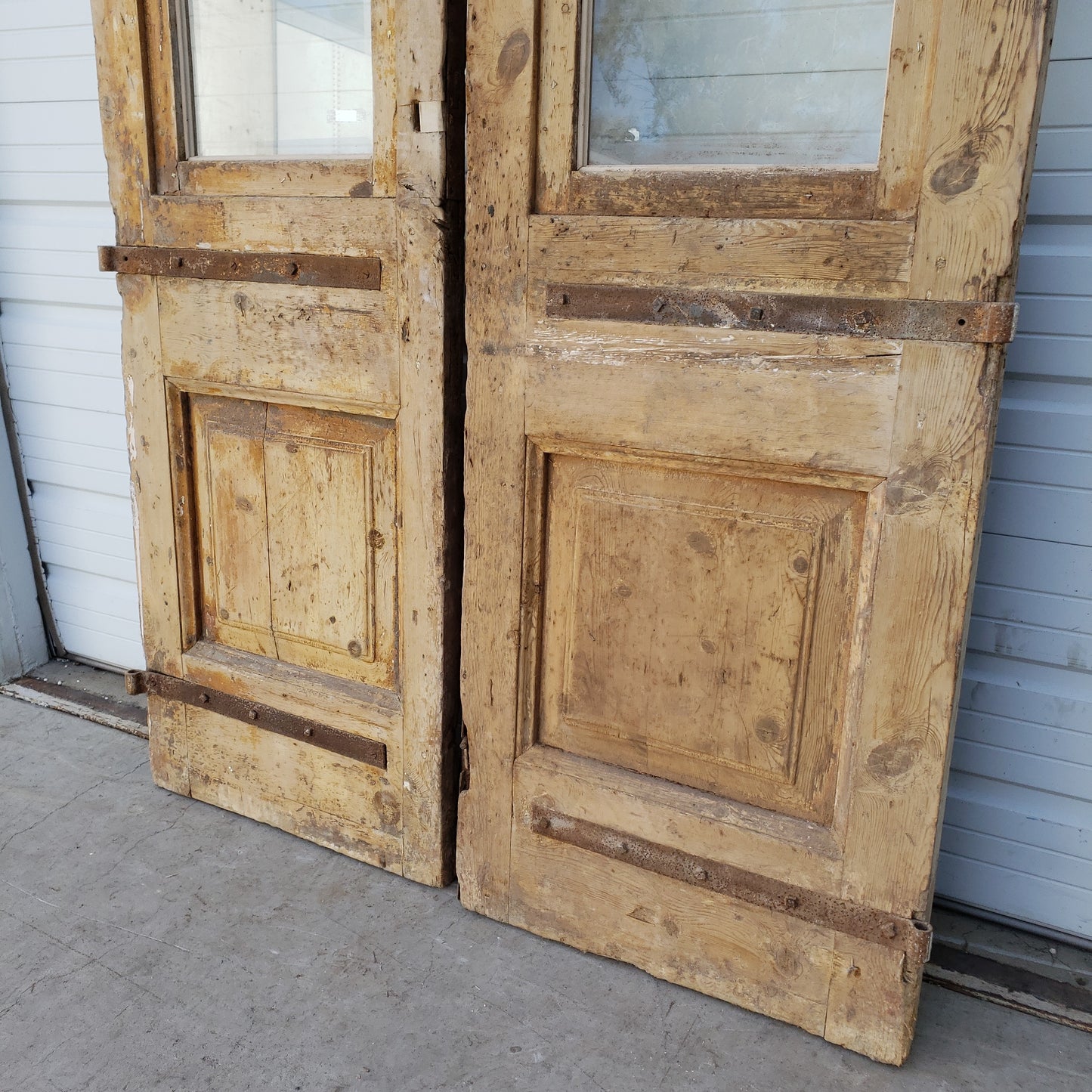 Pair of Wood Single Lite Carved Antique Doors