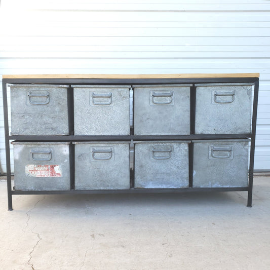 8 Drawer Iron Sideboard/Console with Wood Top