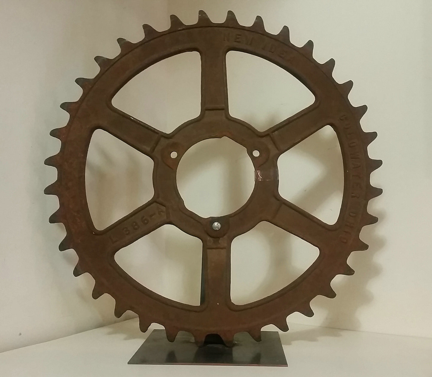 Industrial Iron Gear on Stand, Decor