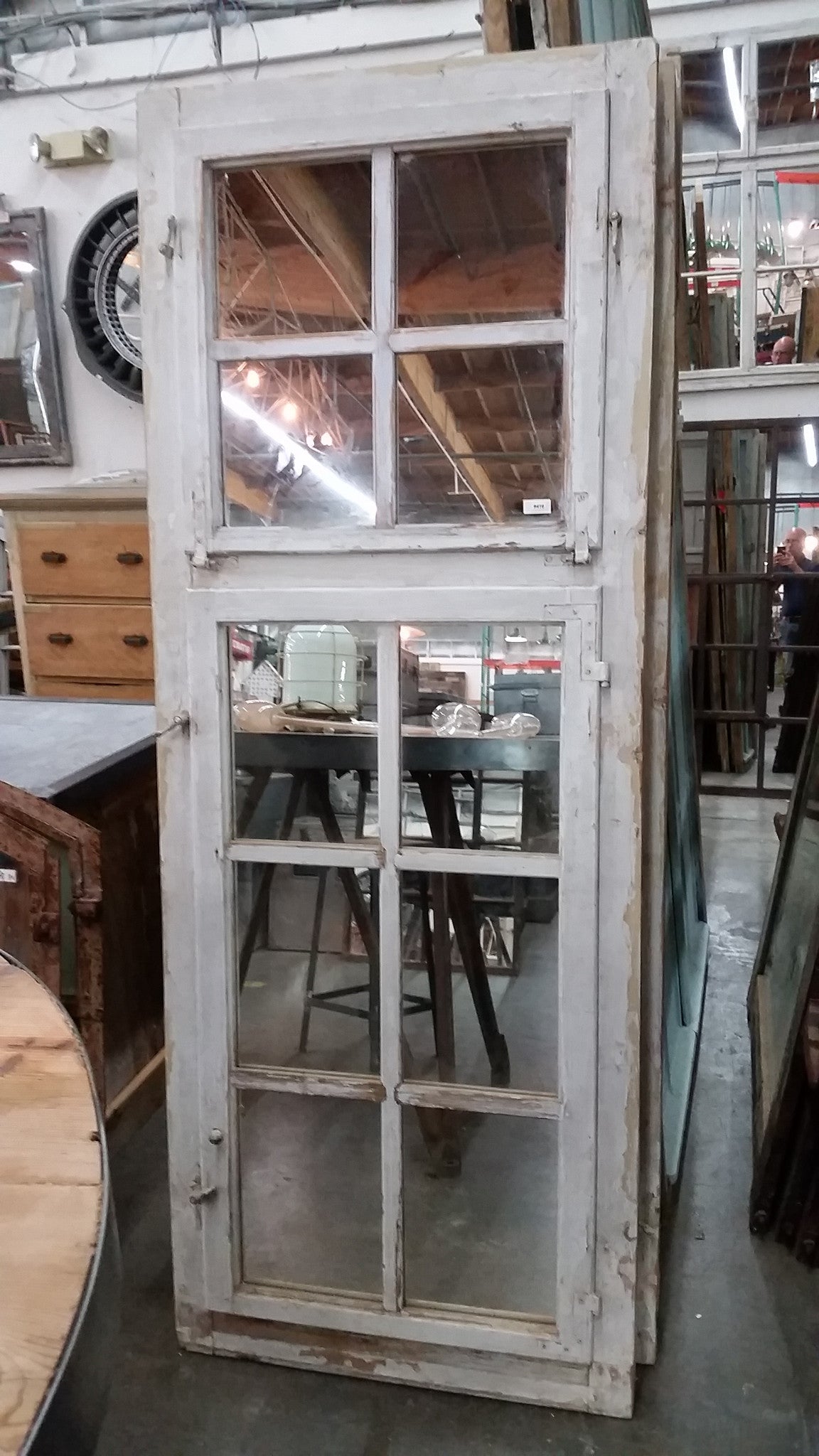 10 Pane Repurposed White Wood Rectangle Mirror with Transom