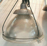 Vintage Industrial Holophane Glass Pendant Warehouse Light