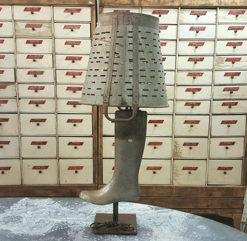 Repurposed Olive Bucket Boot Mold Table Lamp / Light