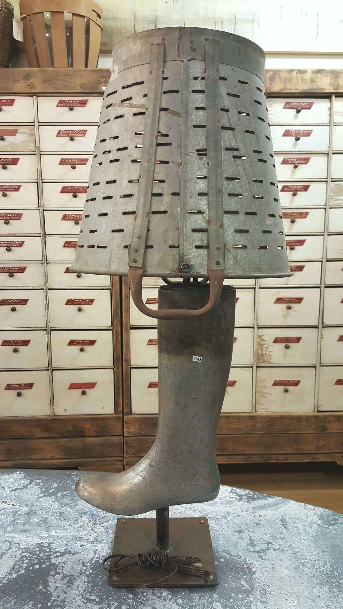 Repurposed Olive Bucket Boot Mold Table Lamp / Light