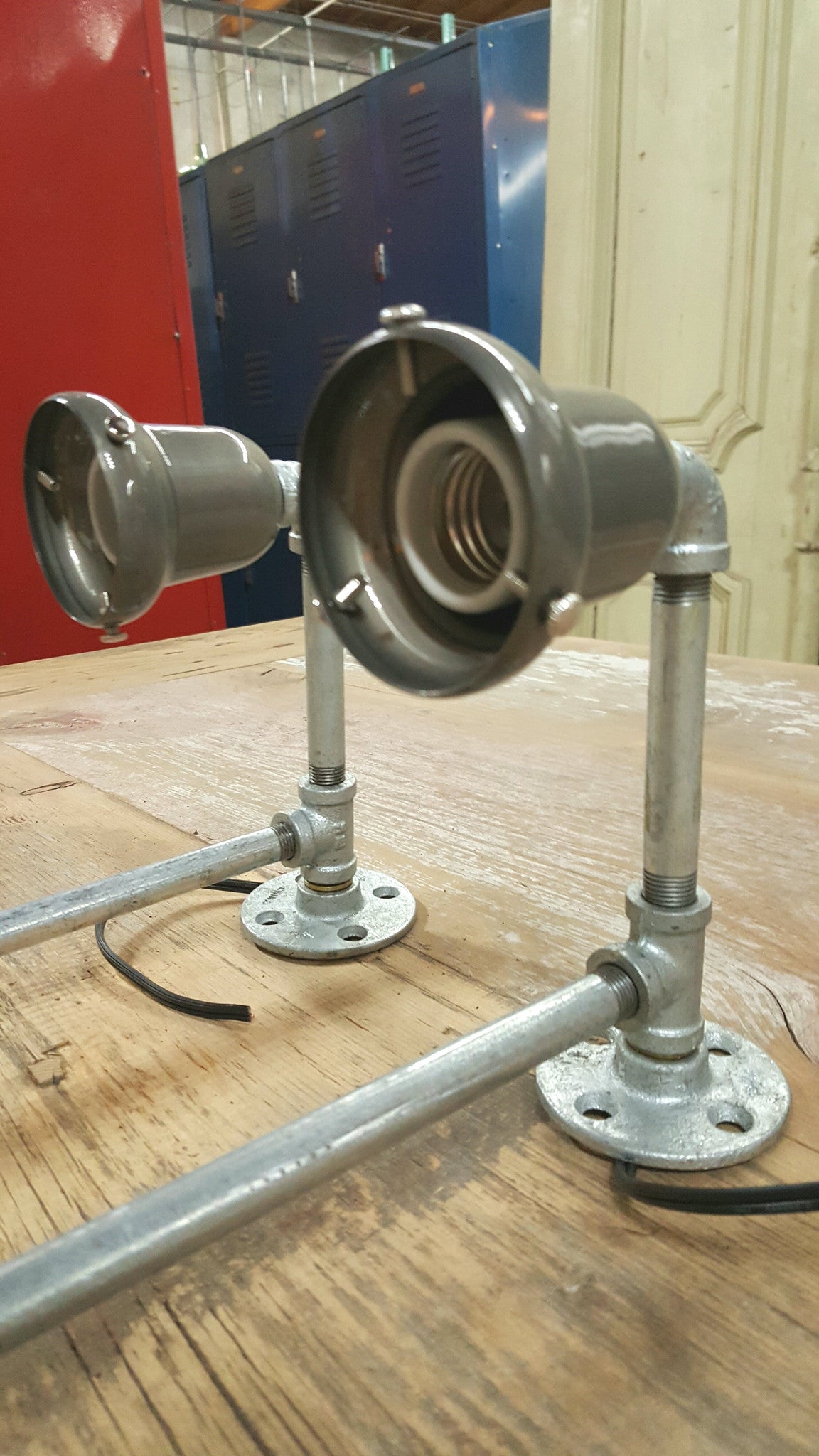 Pair of Galvanized Metal Pipe Wall Sconce Lights