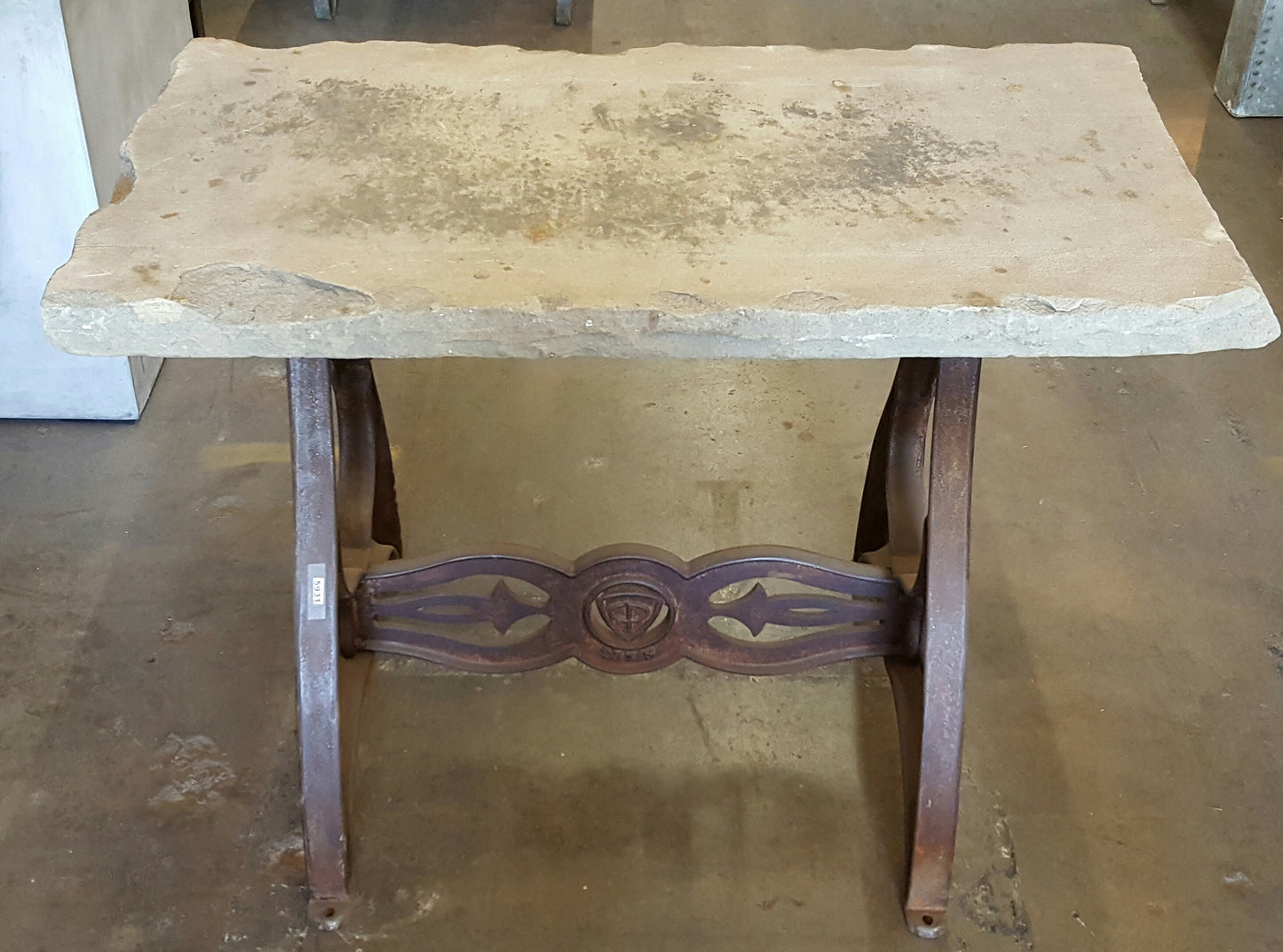 Limestone Top Table with Industrial Machine Base