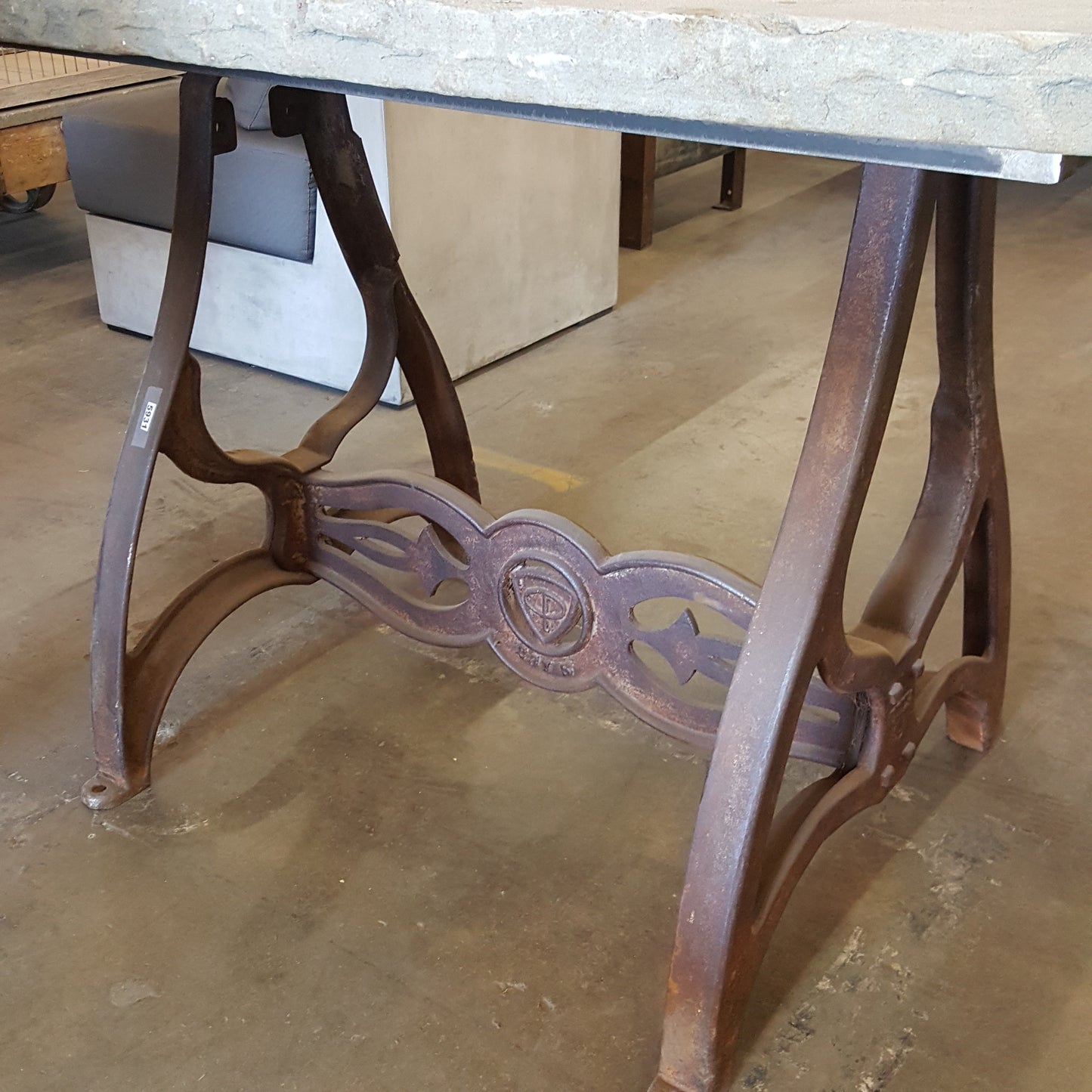 Limestone Top Table with Industrial Machine Base